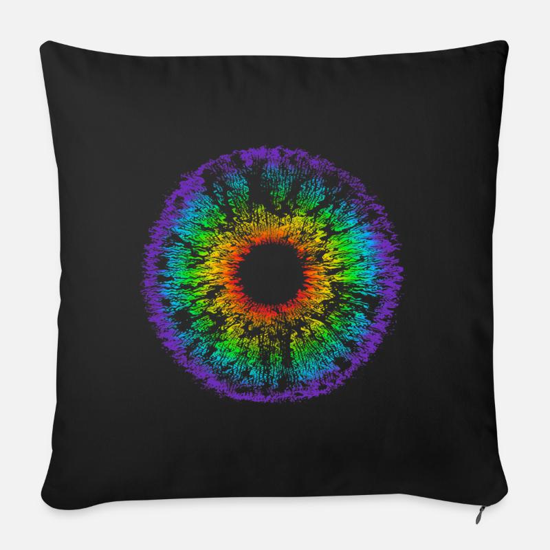 Rainbow Eye, Iris, LGBT, Gay Pride, Mandala - Housse de coussin décorative 45 x 45 cm - noir