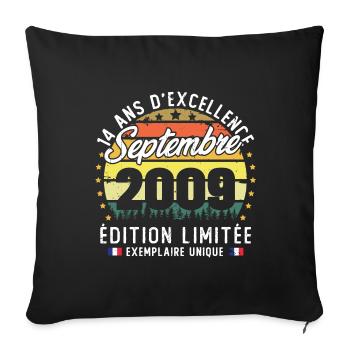 Vintage rétro septembre 2009 anniversaire 14 Ans - Housse de coussin décorative 45 x 45 cm - noir - Devant