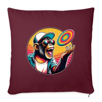 Chimpanzé avec lunettes de soleil, casquette de baseball et frisbee - Housse de coussin décorative 45 x 45 cm - bordeaux - Devant