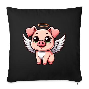 Mignon porcelet ange avec des ailes dessin animé - Housse de coussin décorative 45 x 45 cm - noir - Devant