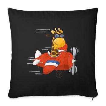 Girafe Pilote Avion Rouge Avion Enfants Motifs - Housse de coussin décorative 45 x 45 cm - noir - Devant