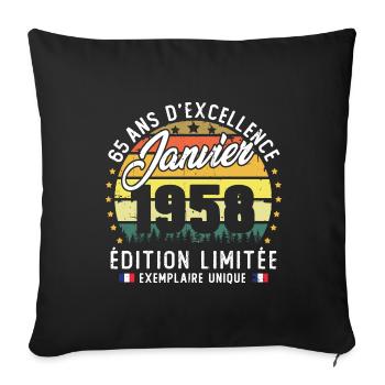 Vintage Cadeau Anniversaire 65 Ans Janvier 1958 - Housse de coussin décorative 45 x 45 cm - noir - Devant