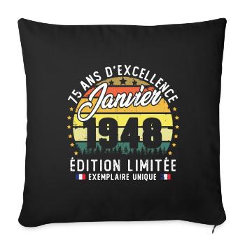 Vintage Cadeau Anniversaire 75 Ans Janvier 1948 - Housse de coussin décorative 45 x 45 cm - noir - Devant
