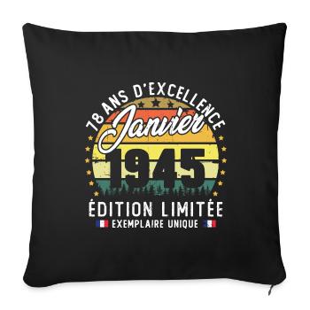 Vintage Birthday Gift 78 Years January 1945 - Sofa pillowcase 17,3'' x 17,3'' (45 x 45 cm) - black - Front