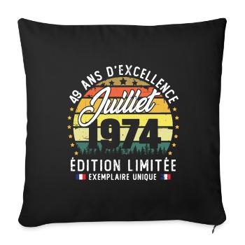 Vintage 1974 Juillet Rétro Anniversaire 49 Ans - Housse de coussin décorative 45 x 45 cm - noir - Devant