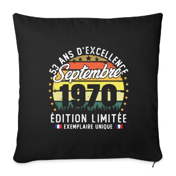 Vintage rétro septembre 1970 anniversaire 53 Ans - Housse de coussin décorative 45 x 45 cm - noir - Devant