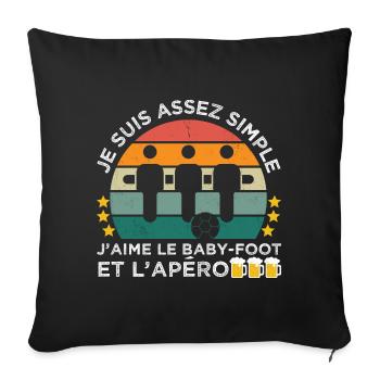 J' aime le baby-foot et l' apéro cadeau vintage - Housse de coussin décorative 45 x 45 cm - noir - Devant