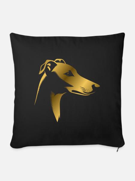 Windhund Greyhound, Hundekopf, Zeichnung gold - Sofakissenbezug 45 x 45 cm - Schwarz