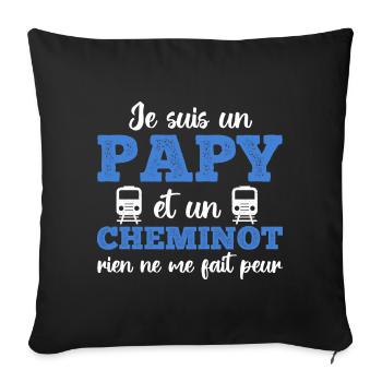 Je suis un papy cheminot humour train cadeau - Housse de coussin décorative 45 x 45 cm - noir - Devant