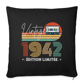 Vintage 1942 cadeau année de naissance 1942 rétro - Housse de coussin décorative 45 x 45 cm - noir - Devant