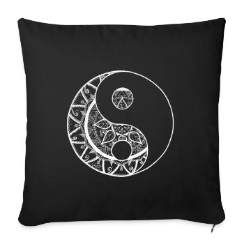 Mandala yin yang peint à la main en blanc - Housse de coussin décorative 45 x 45 cm - noir - Devant