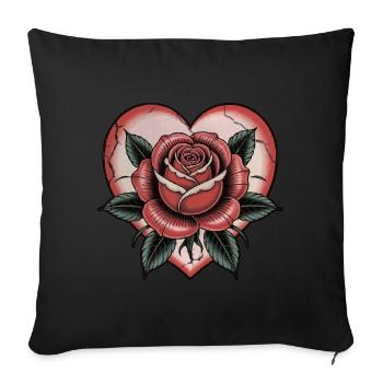 Coeur avec rose, amour, tatouage - Housse de coussin décorative 45 x 45 cm - noir - Devant