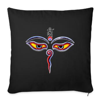 Wisdom Eyes Of Buddha - Bodhnath temple eyes 2 - Sofa pillowcase 17,3'' x 17,3'' (45 x 45 cm) - black - Front