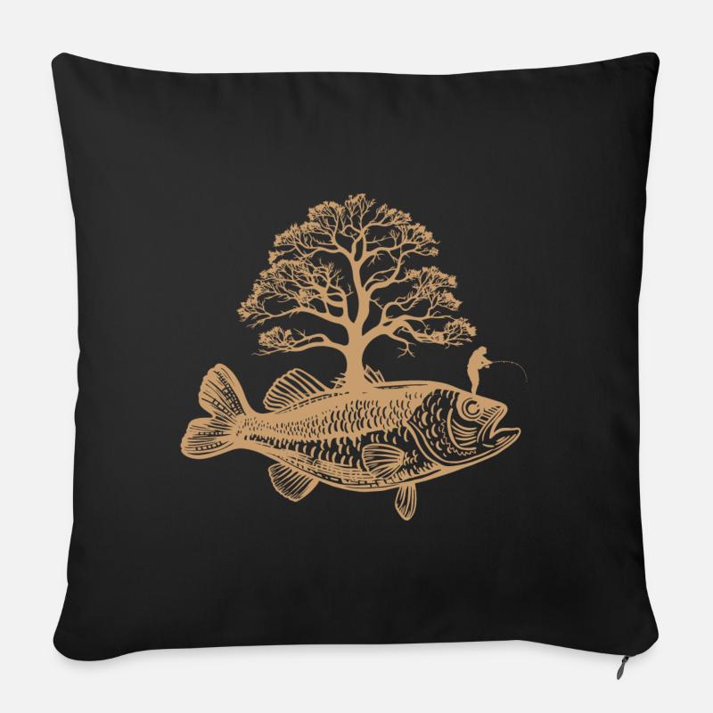 Fisch wächst Baum – Angler Design - Sofakissenbezug 45 x 45 cm - Schwarz