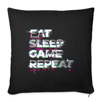 Eat Sleep Game Repeat - Nerd Shirt - Housse de coussin décorative 45 x 45 cm - noir - Devant