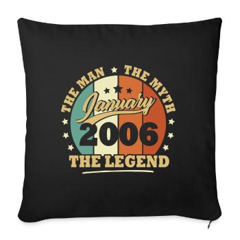Janvier 2006, 17 Ans Anniversaire garçons et fille - Housse de coussin décorative 45 x 45 cm - noir - Devant