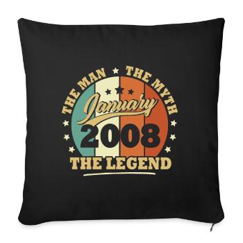 Janvier 2008, 15 Ans Anniversaire garçons et fille - Housse de coussin décorative 45 x 45 cm - noir - Devant