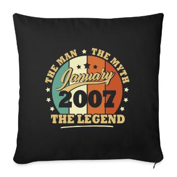 Janvier 2007, 16 Ans Anniversaire garçons et fille - Housse de coussin décorative 45 x 45 cm - noir - Devant