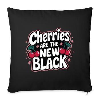 Kirsche Kirschen Früchte Essen - Sofakissenbezug 45 x 45 cm - Schwarz - Vorne