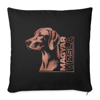 Magyar Vizsla dessin tête or rose - Housse de coussin décorative 45 x 45 cm - noir - Devant