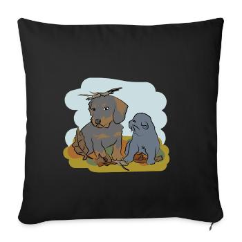 Illustrated design with cat and dog - Sofa pillowcase 17,3'' x 17,3'' (45 x 45 cm) - black - Front