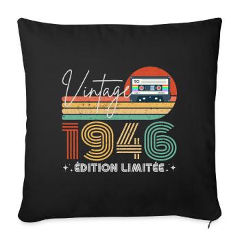 Vintage 1946 cadeau année de naissance 1946 rétro - Housse de coussin décorative 45 x 45 cm - noir - Devant
