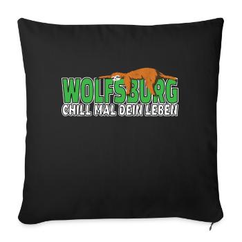 Wolfsburg chill mal dein Leben Faultier Heimat - Sofakissenbezug 45 x 45 cm - Schwarz - Vorne