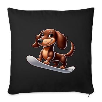Dackel auf Snowboard Comic Wintersport - Sofakissenbezug 45 x 45 cm - Schwarz - Vorne