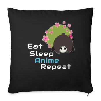 Anime Panda Lover Eat Sleep Anime Repeat - Housse de coussin décorative 45 x 45 cm - noir - Devant