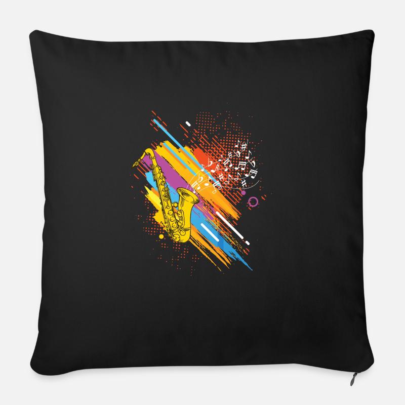 Joueur de saxophone Saxophoniste Saxophone Art Gift - Housse de coussin décorative 45 x 45 cm - noir