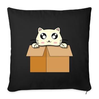Chat mignon rigolo en boîte de carton - Housse de coussin décorative 45 x 45 cm - noir - Devant
