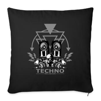 Techno Religion Gabber Hardstyle Tête de mort Chemise - Housse de coussin décorative 45 x 45 cm - noir - Devant