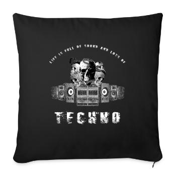Techno Skull Totenkopf Krake Bass Boxen Rave Hard - Sofakissenbezug 45 x 45 cm - Schwarz - Vorne