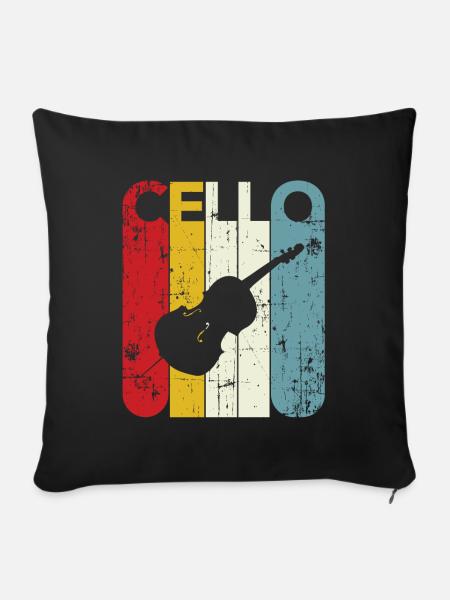 Idée cadeau violoncelliste Joueur de violoncelle Rétro violoncelle des années 70 - Housse de coussin décorative 45 x 45 cm - noir
