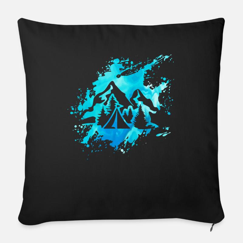 Camping Montagne Tente Nature Camping Idée Cadeau Art - Housse de coussin décorative 45 x 45 cm - noir