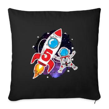 5ème anniversaire de la fusée astronaute spatiale - Housse de coussin décorative 45 x 45 cm - noir - Devant