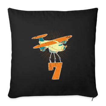 Pilot Flugzeug 7. Geburtstag - Sofakissenbezug 45 x 45 cm - Schwarz - Vorne