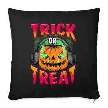 Evil Pumpkin with Trick or Treat headphones - Sofa pillowcase 17,3'' x 17,3'' (45 x 45 cm) - black - Front