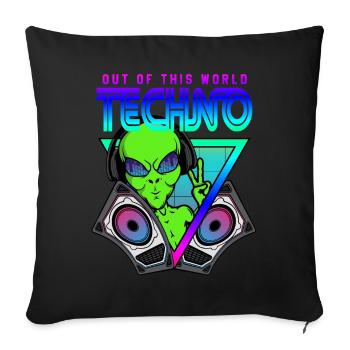 Techno Out of this World Alien Außerirdisch - Sofakissenbezug 45 x 45 cm - Schwarz - Vorne
