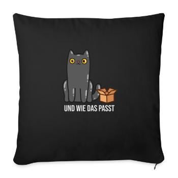 Witzige Katze im Karton - Sofakissenbezug 45 x 45 cm - Schwarz - Vorne
