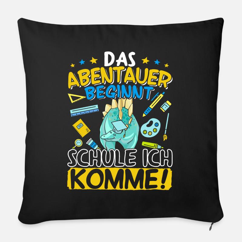 Dino Einschulung Jungen Schulkind Erstklässler - Sofakissenbezug 45 x 45 cm - Schwarz