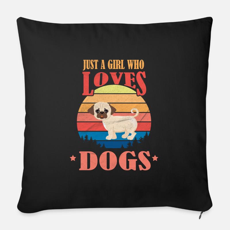 Fille aime les chiens - Housse de coussin décorative 45 x 45 cm - noir