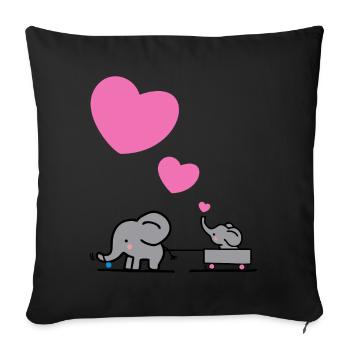 Big Elephant dessine de petits éléphants avec un cœur - Housse de coussin décorative 45 x 45 cm - noir - Devant