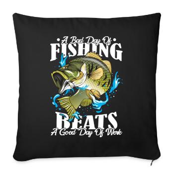 Drôle dictons travail pêcheur cadeau bourreau de travail - Housse de coussin décorative 45 x 45 cm - noir - Devant