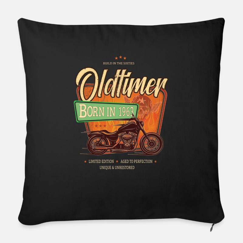 Oldtimer Moto née en 1963 Cadeau d’anniversaire - Housse de coussin décorative 45 x 45 cm - noir