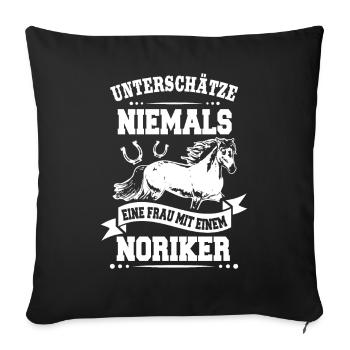Reiterin Frau Noriker Pferd Reiten - Sofakissenbezug 45 x 45 cm - Schwarz - Vorne