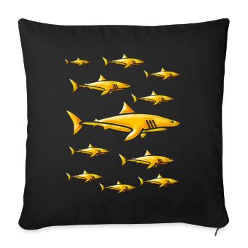 School of Golden Sharks - Gold Sharks - Sofa pillowcase 17,3'' x 17,3'' (45 x 45 cm) - black - Front
