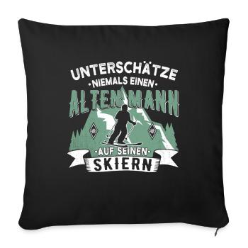 Alter Mann auf Skiern Lustige Ski Sprüche Geschenk - Sofakissenbezug 45 x 45 cm - Schwarz - Vorne