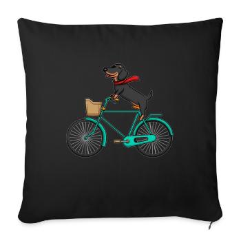 Fröhlicher Dackel fährt Fahrrad - Dackel - Sofakissenbezug 45 x 45 cm - Schwarz - Vorne