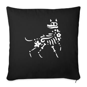 Drôle de squelette de chien avec des fleurs - Housse de coussin décorative 45 x 45 cm - noir - Devant